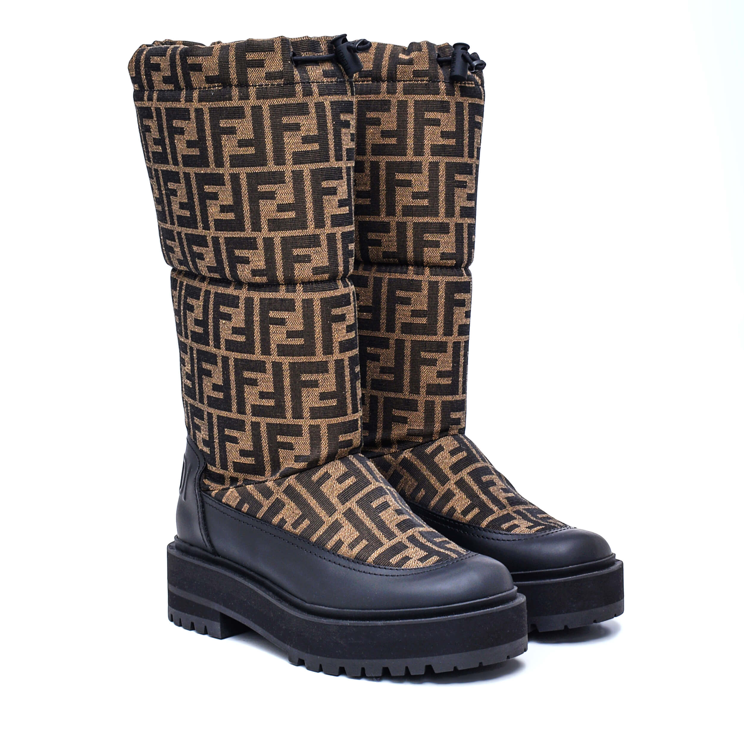 Fendi - Brown & Black Signature FF Monogram Padded Boots / 38